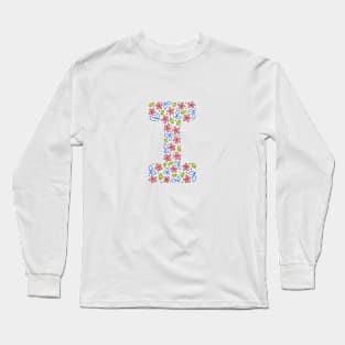 Floral Monogram Letter I - pink and blue Long Sleeve T-Shirt